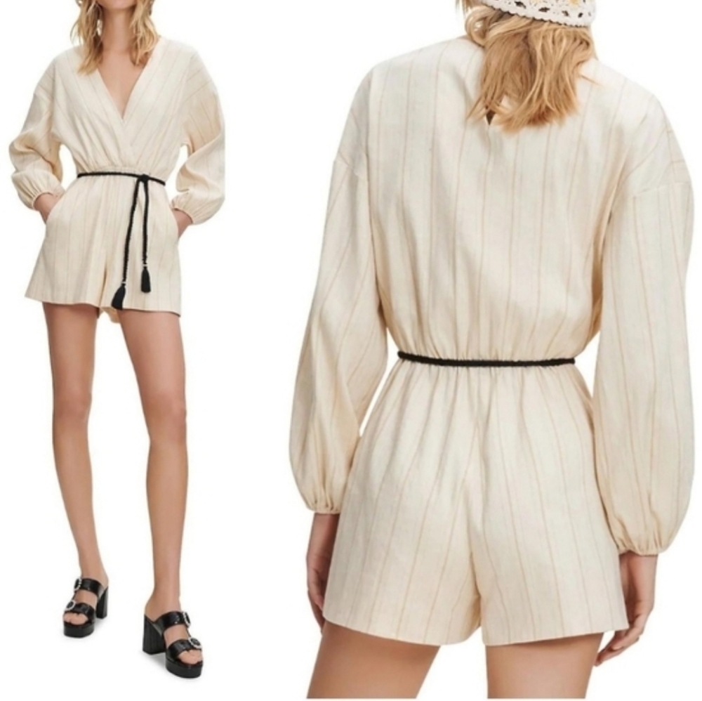 Maje Women's Cream Jumpsuit with Belted Waist Size 36 Fits Size Xs